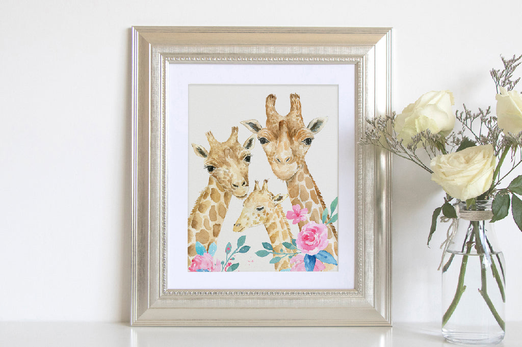 watercolor giraffe clipart, personalised print instant download 