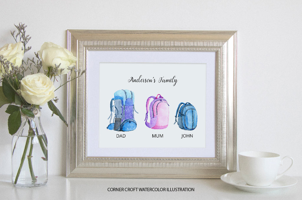 watercolor go hiking clipart for making personalised prints