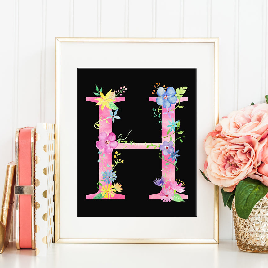 watercolor letter H, capital letter H, alphabet H, name initial H printable 