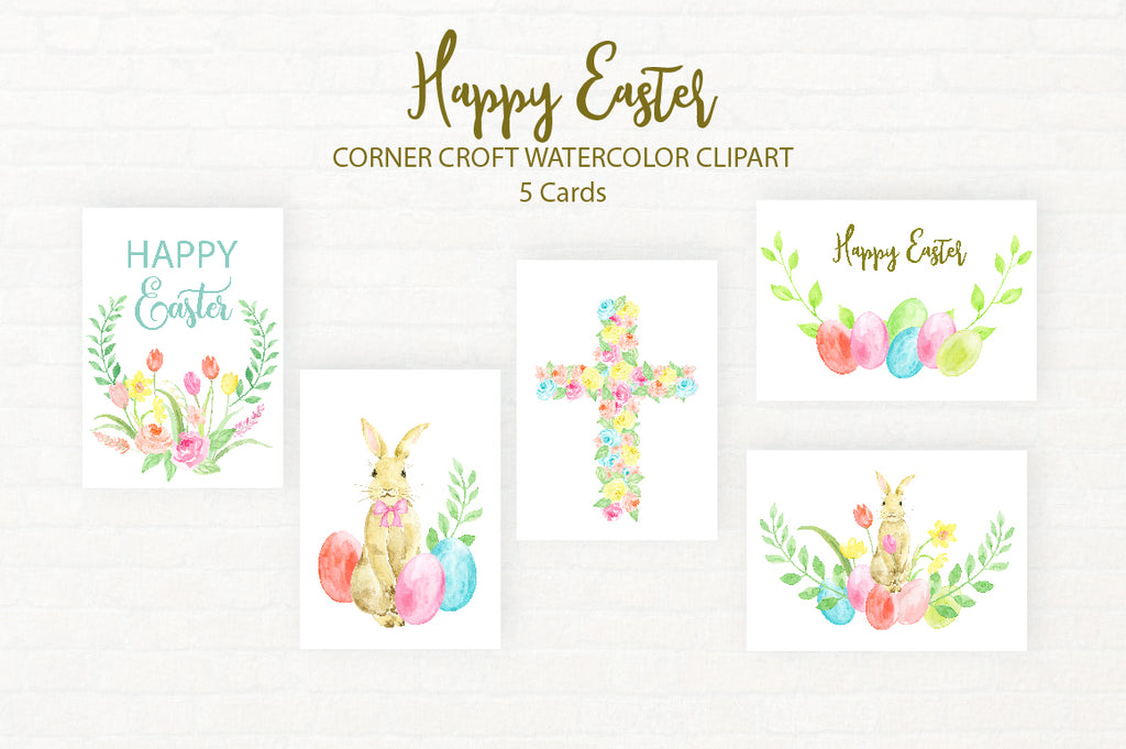 Happy Easter watercolor clipart and greeting cards