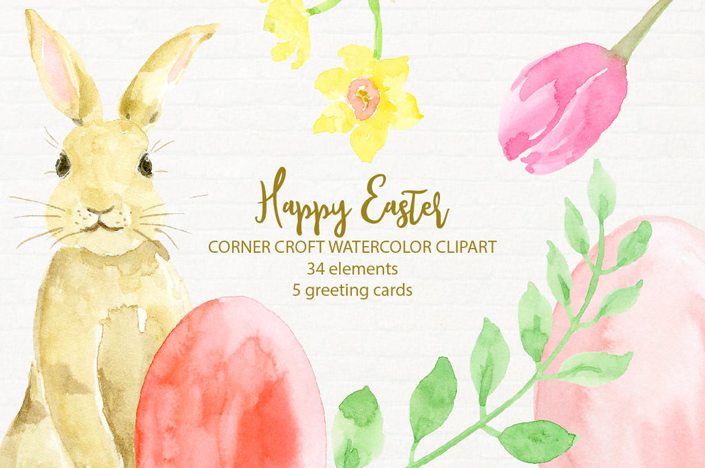 Corner croft watercolor clipart Happy Easter, Easter Bonny, Easter eggs, instant download 