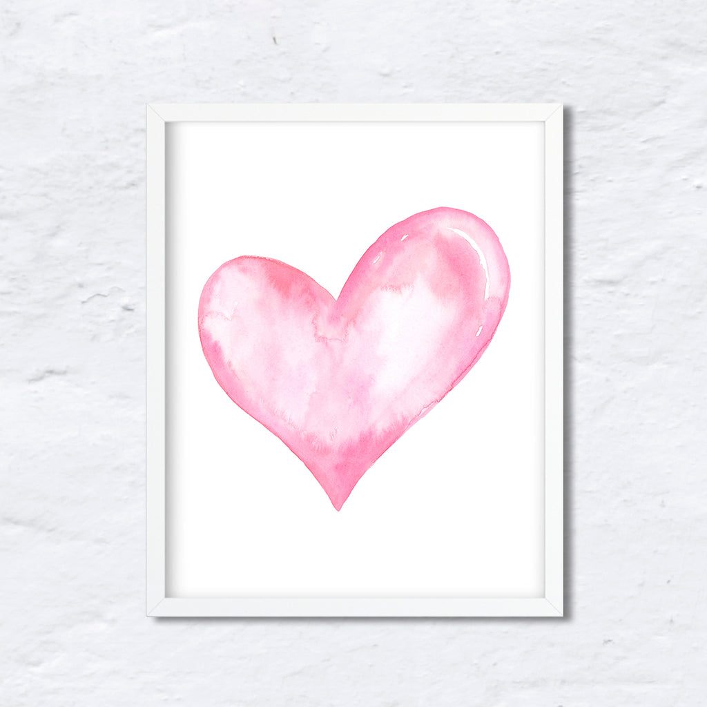 watercolor heart, pink heart, blush heart, heart print, valentine print.
