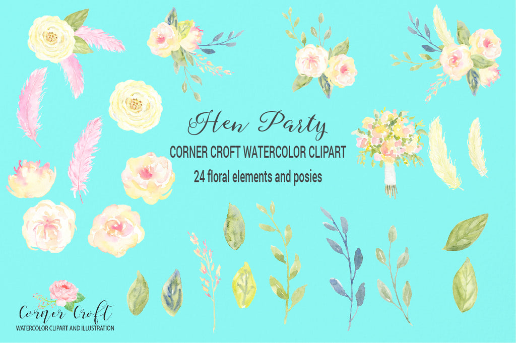 watercolor floral element, hen party illustration, instant download 