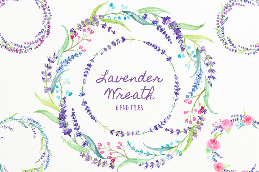 watercolor lavender wreath, foral wreath, herb lavender