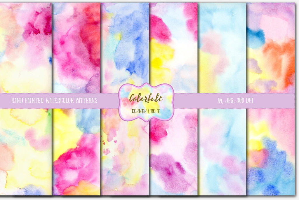 watercolor texture bright red, pink, blue and yellow, instant download 