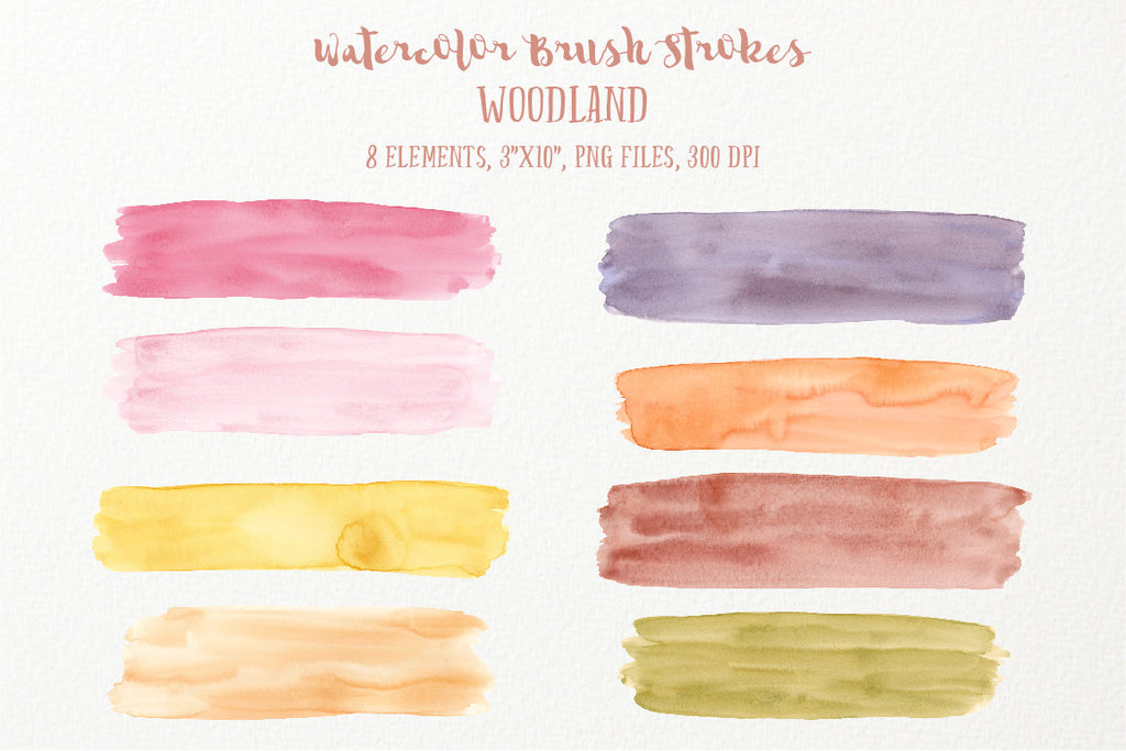 large woodland earthy themed watercolor brush strokes (yellow, brown, orange and deep red) for instant download