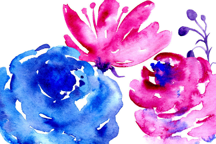 watercolour dark blue and purple flower, spring flower, digital download 