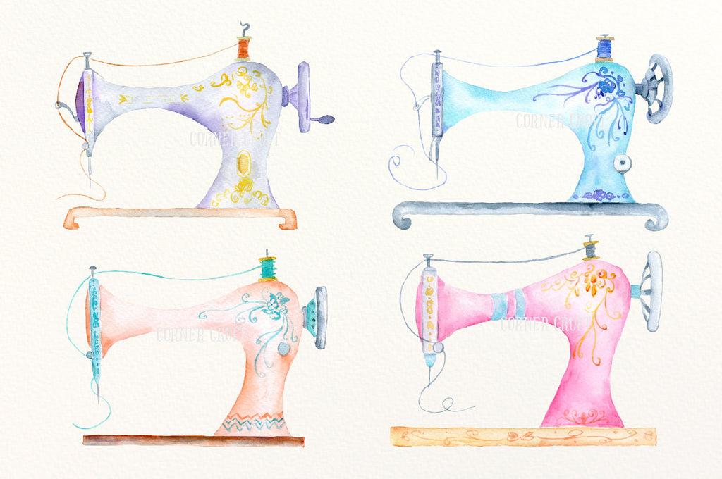 watercolor clipart sewing machine, sewing machine illustration 