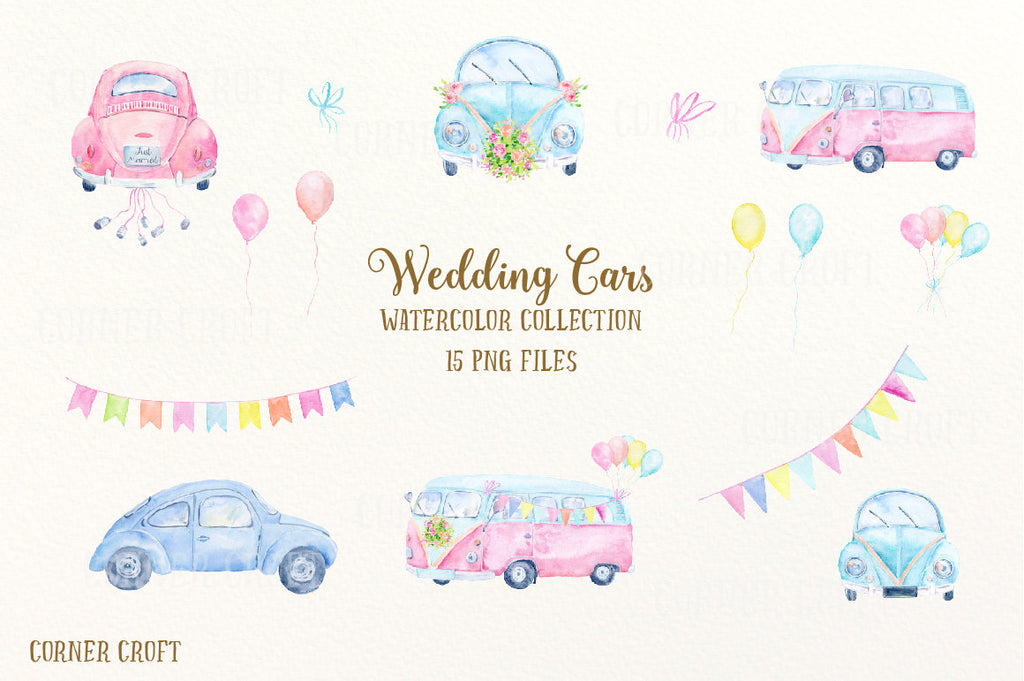 watercolour pastel buntings, blue bunting, balloon, wedding clip art, 