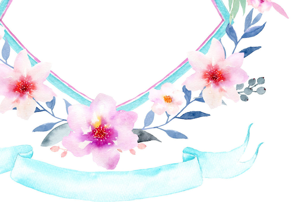 Watercolor Mint Floral Crest for Instant Download, wedding crest, family crest, crest printable