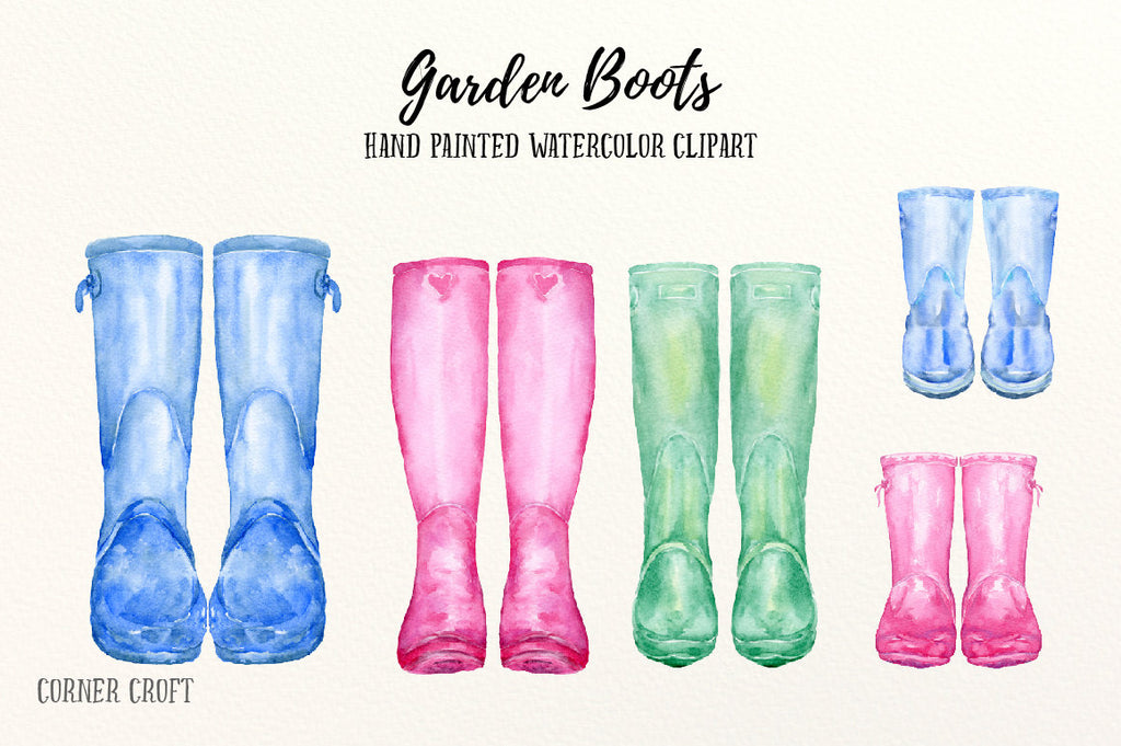 Watercolor garden boots clipart, watercolour wellies, watercolour wellington boots, instant download