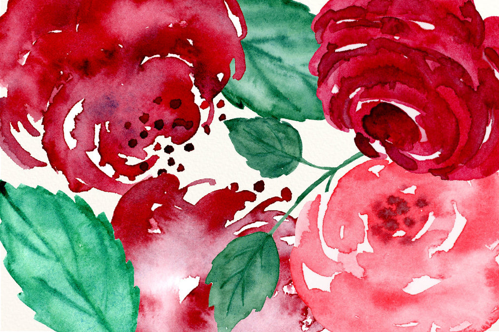 Hand painted watercolor red roses, crimson flowers, Christmas flowers, butterfly, flower arrangements for instant download