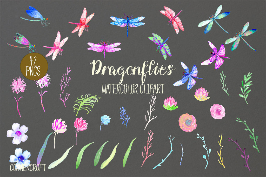 Dragonfly Clip Art,watercolor dragonfly, dragonfly clipart, blue dragonfly, purple dragonfly, damselfly, instant download