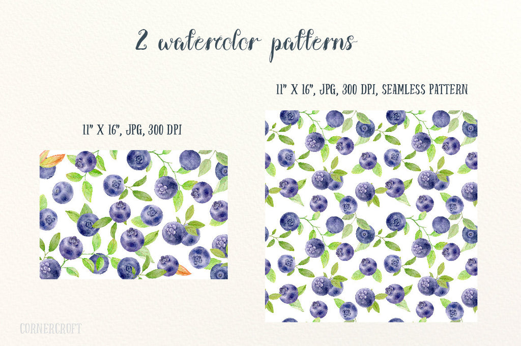 blue berry pattern, fruit, pattern, watercolour pattern, cornercroft artwork 