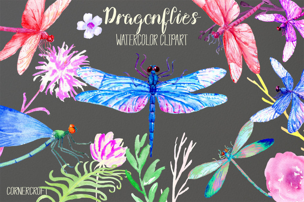Dragonfly Clip Art,watercolor dragonfly, dragonfly clipart, blue dragonfly, purple dragonfly, damselfly, instant download