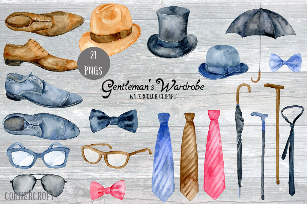 men's hat, glasses, ties, bow ties, shoes, walking sticks, umbrellas