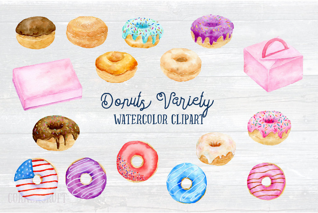 variety of donut, watercolor illustration, food illustration, instant download 