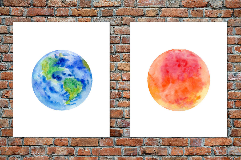 watercolor Sun, Mercury, Venus, Earth, Mars,Jupiter, Saturn, Uranus, Neptune for instant download