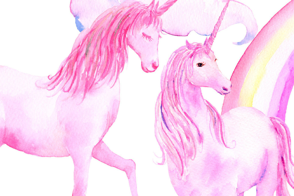 watercolor pink unicorn, nursery print, teen room decor