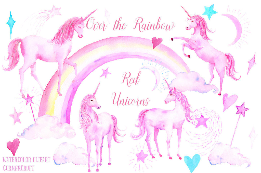 watercolor unicorn clipart, pink unicorn, unicorn illustration