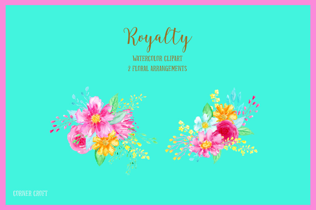 Watercolor Clipart Royalty  Hand painted watercolor purple flowers, pink flower, yellow flowers, gold flowers, berries and decorative elements for instant download