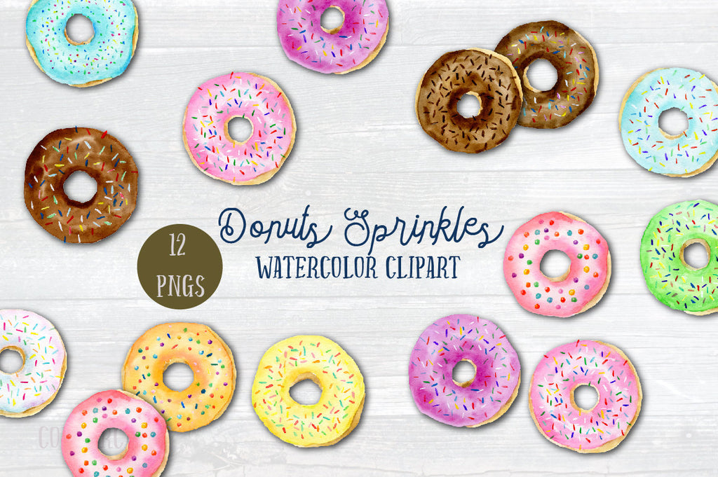 watercolor clipart food donut sprinkles, pastel color donut 