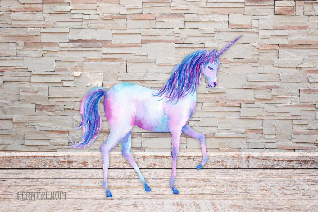 watercolour unicorn clipart, rainbow, blue unicorn, purple unicorn, watercolor illustration 