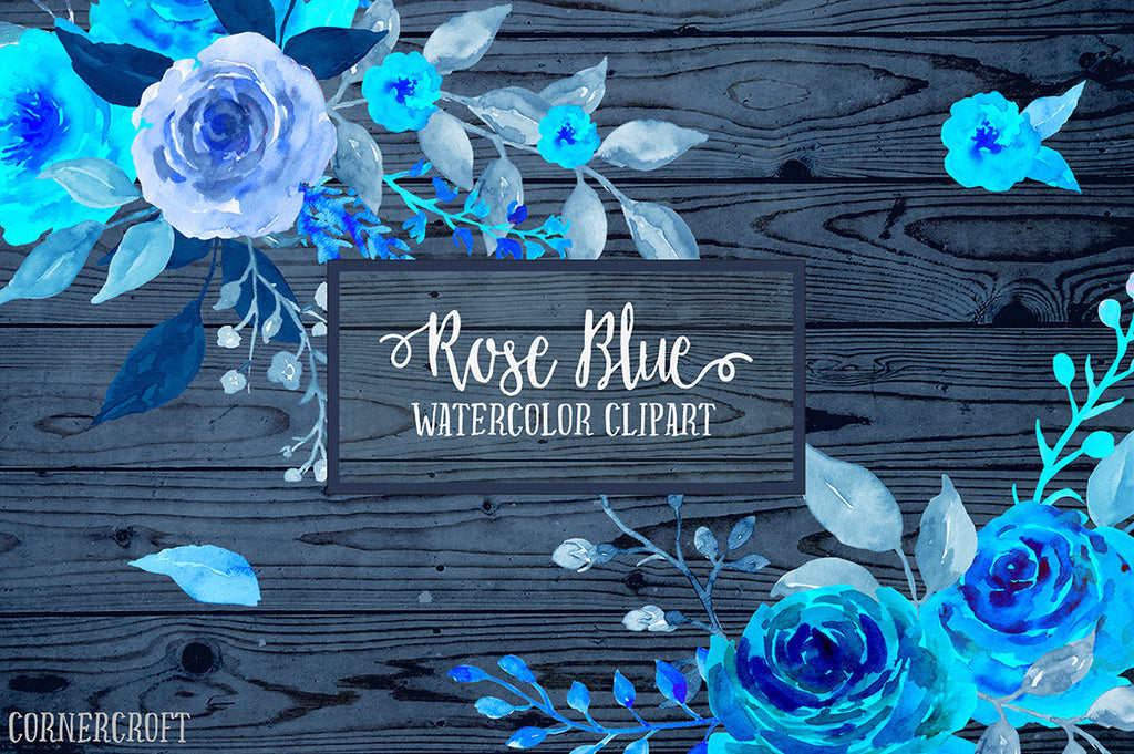 Rose Clip Art, Watercolor Rose Blue, blue roses, decorative elements, floral arrangements for instant download