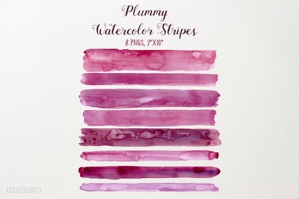 Hand painted watercolor plummy and purple brush strokes, watercolor stripes for instant download