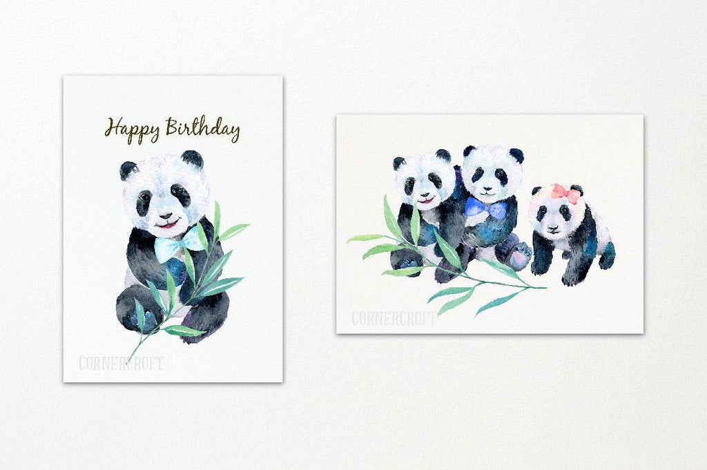 watercolor panda baby card template instant download 