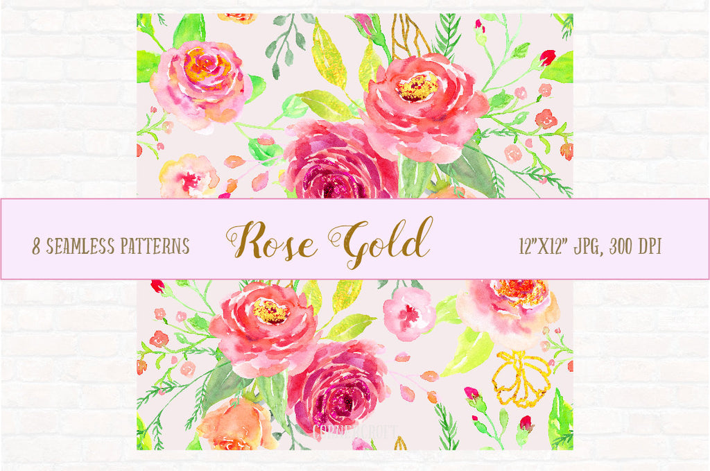 Watercolor Digital Paper Rose Gold,  watercolor background, rose pattern, digital background  for instant download