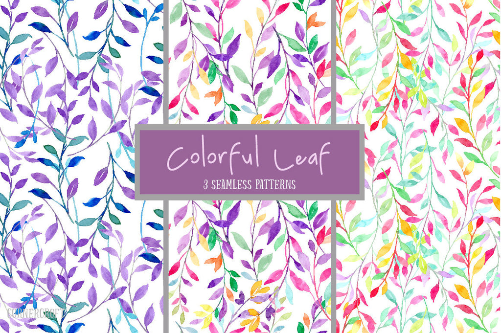 Watercolor leaf patterns, seamless pattern, corner croft pattern