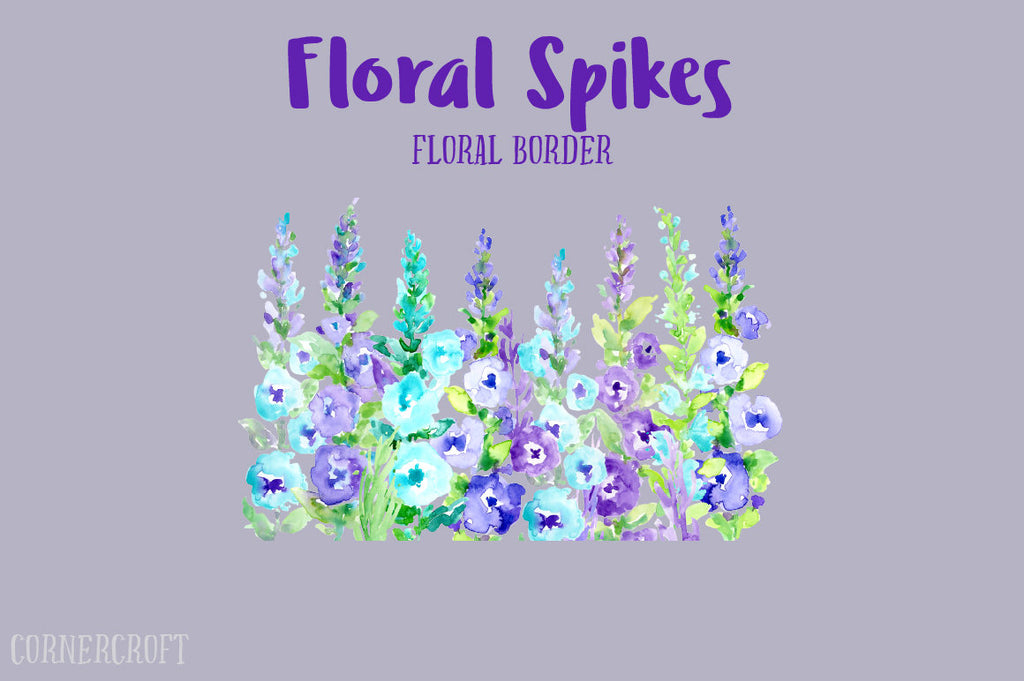Hand painted watercolor purple floral spikes, toll floral spikes, cottage flowers, blue and purple flowers for instant download