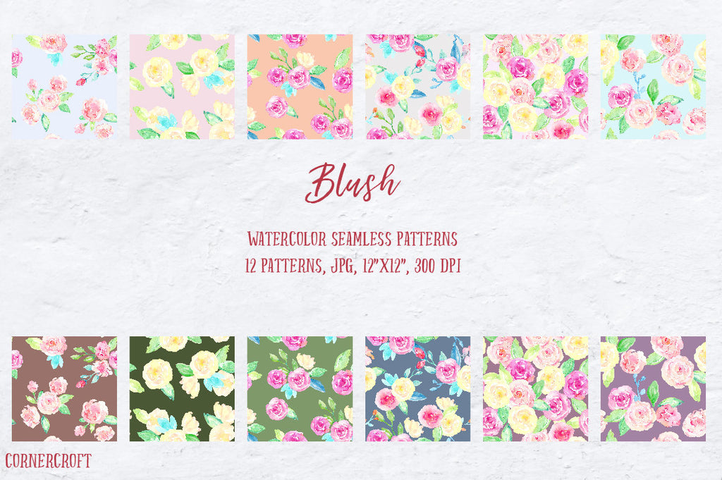 Hand painted watercolor patterns, pink, yellow and purple themed watercolor background, digital background for instant download