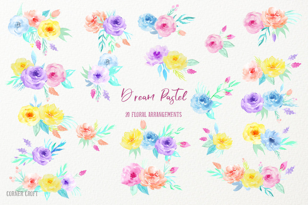 watercolor dream pastel, floral arrangement digital download, social media background