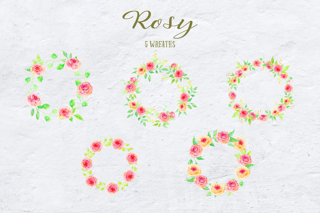 watercolor collection blush, pink and red flowers, decorative elements, flower posies and wreaths for instant download