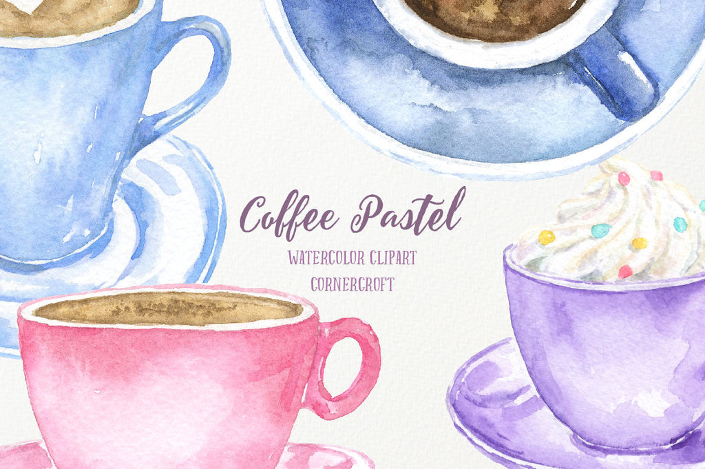 Watercolor Clipart Coffee Pastel, coffee ilustration, drink, cappuccino, coffee mug, coffee pot, latte
