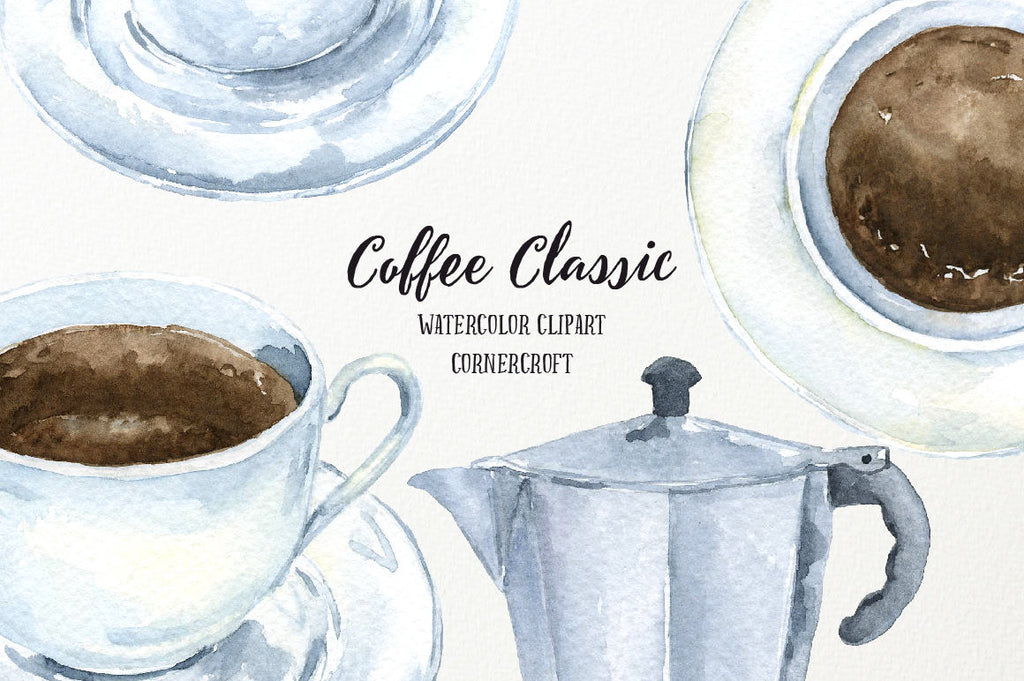 hand painted watercolor clipart classic coffee, cup of coffee, cinnamon stick, cappuccino