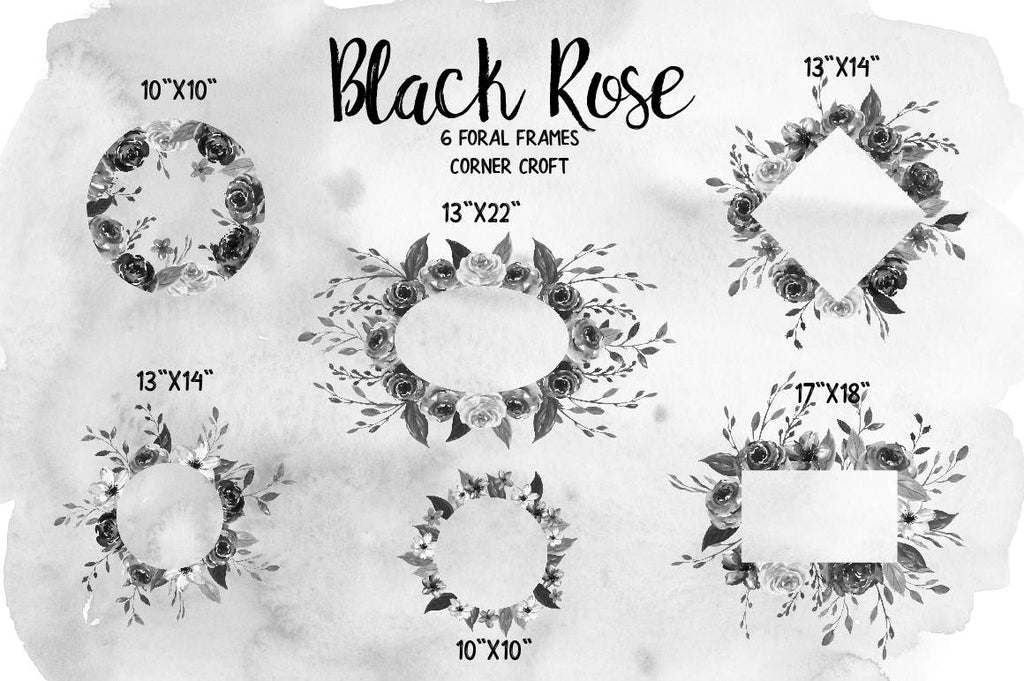 watercolor black rose floral frame 