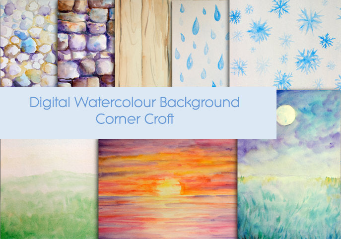 watercolor nature background, rain, sunset, moon light, pebbles, stand walls, instant download 