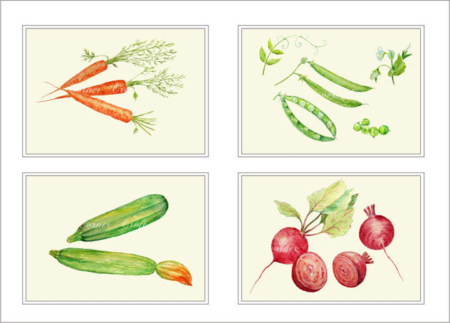 watercolor vegetable clipart, carrot, courgette, garden peas, beetroot instant download 