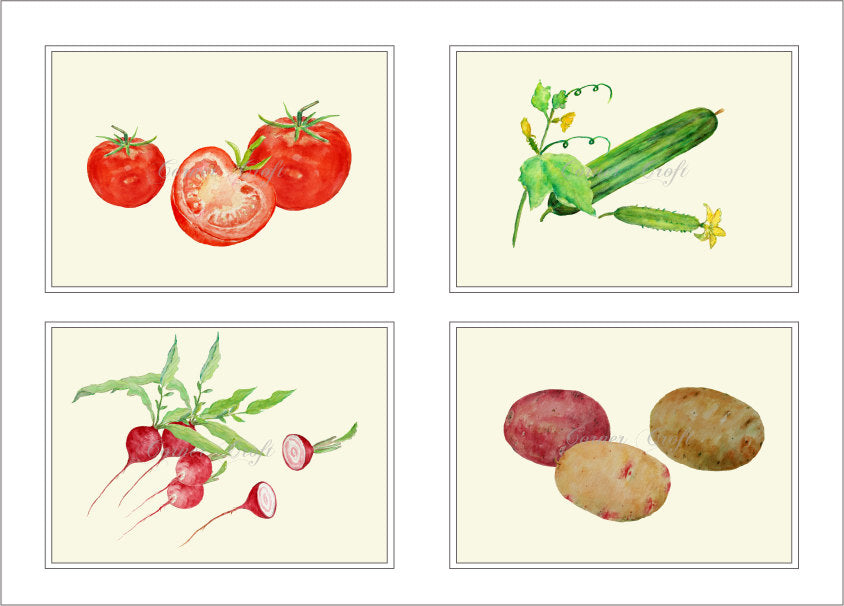 watercolor clipart of vegetable, garden produce, corner croft artwork