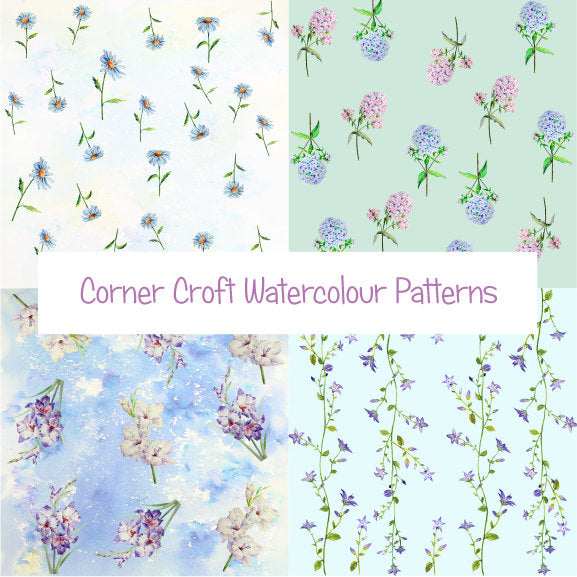watercolor blue floral pattern instant download 