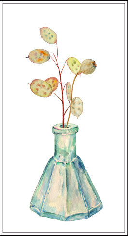 Watercolor clipart vintage bottles, clear bottle, dry flower head