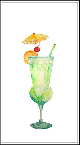 watercolor illustration of cocktail, corner croft watercolor illustration 