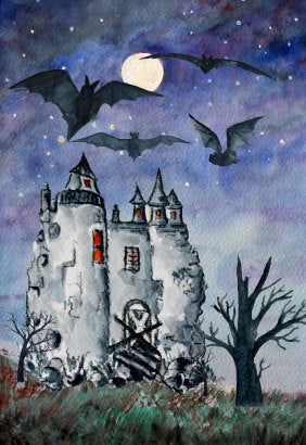haunted castle, watercolour clipart, house illustration 