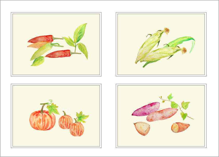 watercolor clipart vegetables sweet potatoes, chilli peppers, pumpkins and sweet corns
