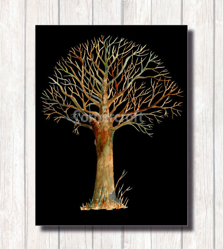 watercolor clipart oak tree, spring tree, summer tree, autumn tree and winter tree, tree illustration 