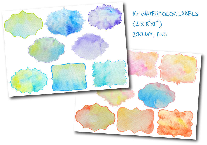 watercolor gift tag, watercolour template, watercolor texture label