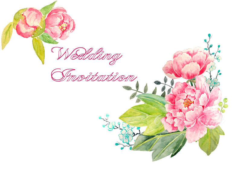 wedding flowers printable, watercolor pink peony, wedding peony, instant download